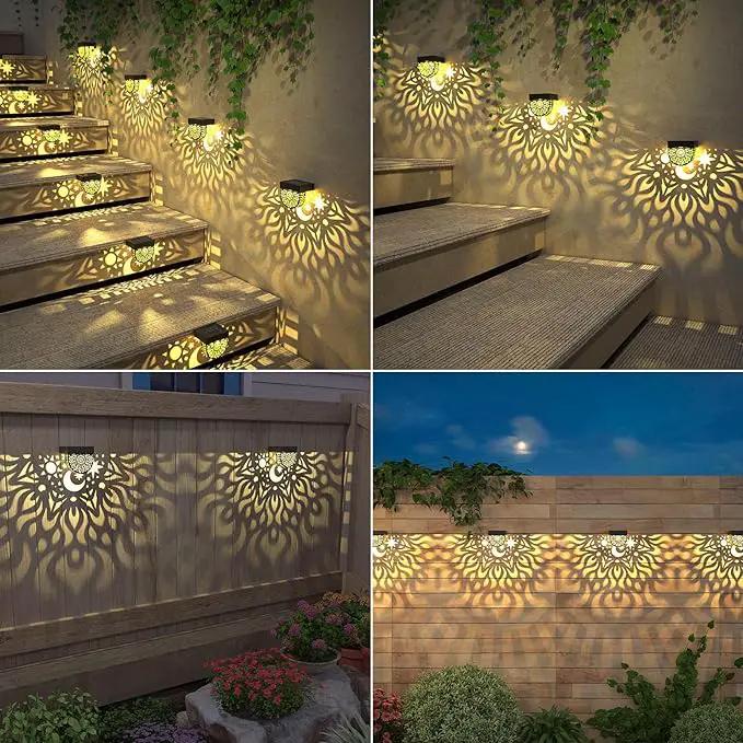 Solar Fence Lights 6 Pack Solar Deck Lights Waterproof LED Powered Step Wall Lanterns Outdoor Decorations Warm Yellow Decorative Lighting for Garden Backyard (Black) by GreenHaven Gardens