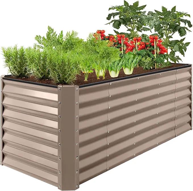 Best Choice Products 8x2x2ft Outdoor Metal Raised Garden Bed, Rectangular Deep Root Planter Box for Vegetables, Flowers, Herbs, and Succulents w/ 239 Gallon Capacity - Taupe by GreenHaven Gardens