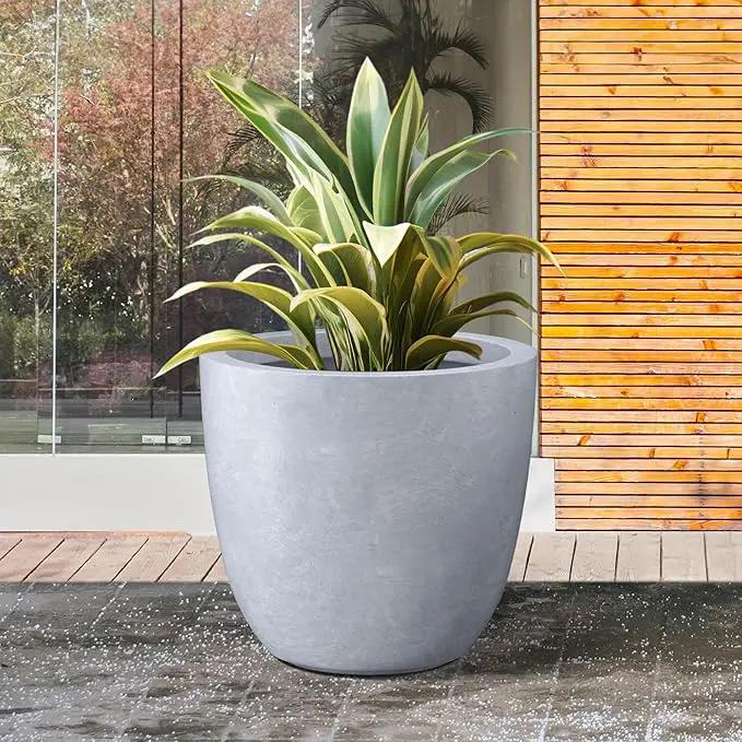 Kante 18 Inch Dia Round Concrete Planter, Indoor Outdoor Large Plant Pot with Drainage Hole and Rubber Plug for Home Patio Garden, Slate Gray by GreenHaven Gardens