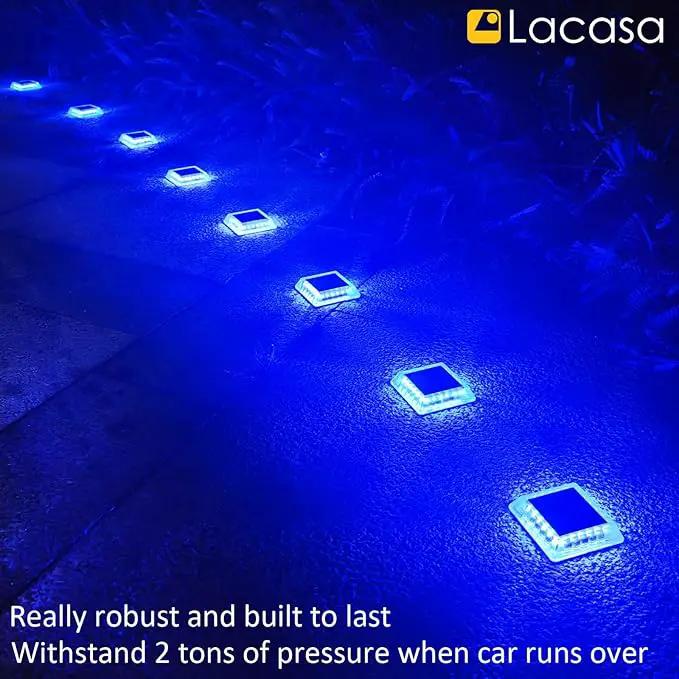 Lacasa Solar Deck Lights, 4 Pack 30LM LED Dock Lights Blue Light, Outdoor Solar Powered Step Lights Light up All Night IP68 Waterproof Auto ON/Off for Garden Stairs Driveway Pathway Lighting by GreenHaven Gardens