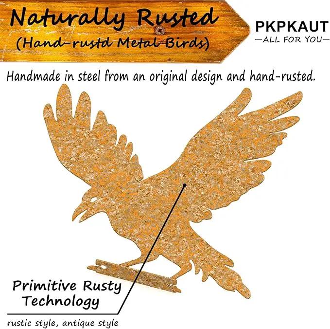 5Pcs Rusty Birds Metal Art Crow for Fence Decorations Outdoor, Metal Birds Craft Statue Ornaments Fence Topper Decor, Metal Bird Silhouette with Rusty Yard Art by GreenHaven Gardens