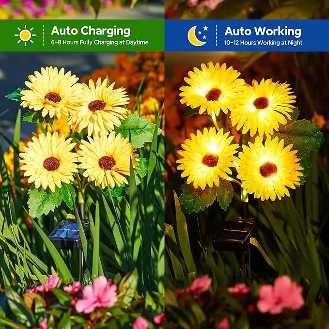 WdtPro 4 Pack Solar Lights Outdoor Garden Decor, Upgraded Outdoor Solar Garden Lights with 16 Glowing Daisy Flowers & Stems, Waterproof Auto ON/Off Solar Flowers Lights for Outside Garden Yard Patio by GreenHaven Gardens