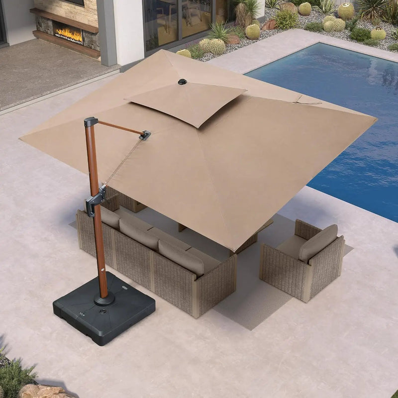 PURPLE LEAF 9' X 12' Patio Large Cantilever Umbrella Outdoor Round Wood Umbrellas Offset Umbrella Heavy Duty Sun Umbrellas for Garden Deck Pool, Deep Beige by GreenHaven Gardens