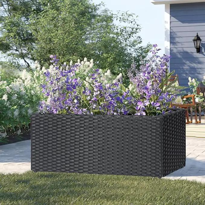 SUNNYPARK Set of 2 Large Rectangular Planter with Removable Liner, All-Weather PE Rattan Modern Planters Indoor Outdoor Flower Plant Pots Garden Box Patio Yard Front Porch Deck by GreenHaven Gardens