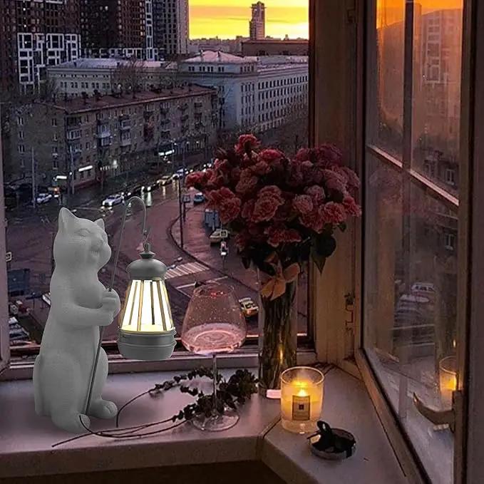 Solar Cat Garden Statue 10 Inch Porch Patio Decor for Outside Yard Decoration Outdoor Unique Housewarming Gardening Birthday Gifts for Cat Lovers Women Grandma by GreenHaven Gardens