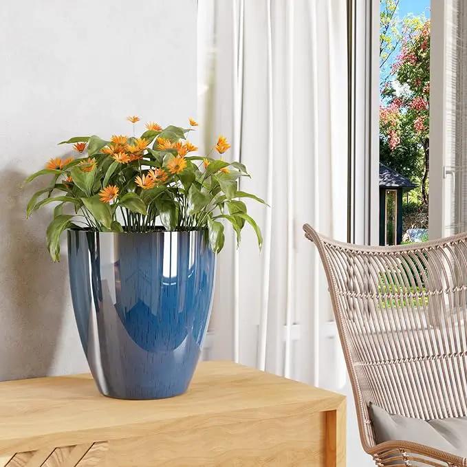QCQHDU Plant Pots Set of 2 Pack,10 Inch Plant Pot for Indoor and Outdoor Plants with Drainage Hole,Flower Pots Modern Decorative Planter for Garden Plants (Blue) by GreenHaven Gardens