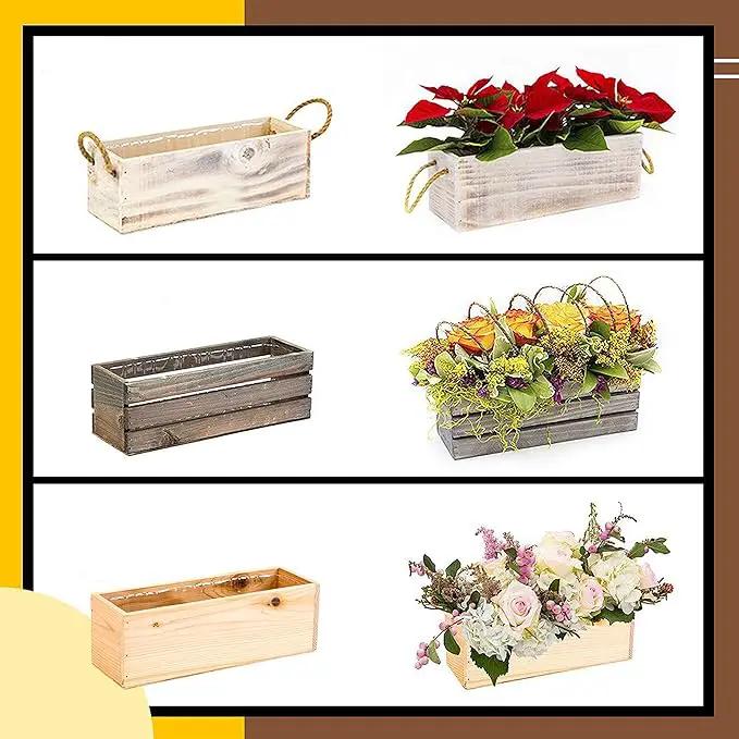 Wooden Planter Box, Rose Wood, Plastic Liner l Garden Decor l Restaurant and Wedding Decorations l Wedding Bouquets, Table Centerpiece, 12 x 4 Inches, (Rectangular) (12x4 Set of 4, Rose Wood) by GreenHaven Gardens