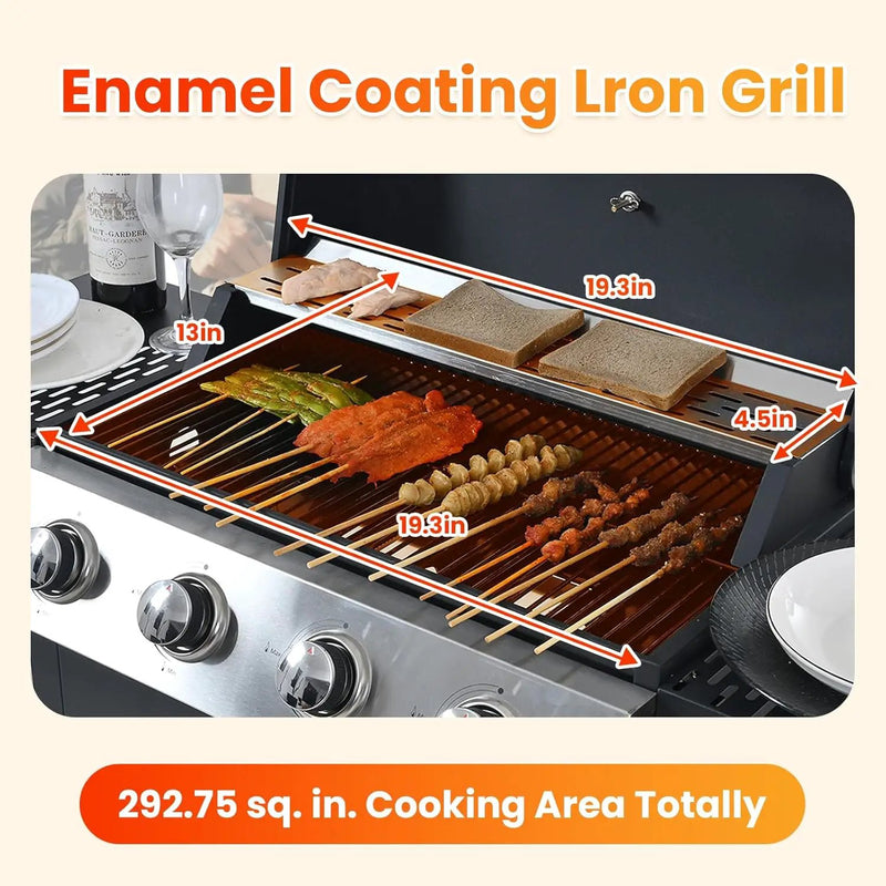 3-Burner Propane Gas BBQ Grill, Porcelain-Enameled Cast Iron Grates and 2 Foldable Side Tables, 25,650 BTU Stainless Steel Grill for Outdoor Camping Barbecue Grilling Backyard Cooking by GreenHaven Gardens