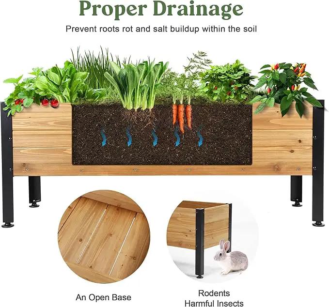 Wood Rectangular Garden Planter Box Raised Garden Bed Outdoor,Planters for Outdoor Plants 37x13x15in Elevated Planter Box for Herbs Vegetables Flowers Great for Patio Deck Balcony by GreenHaven Gardens