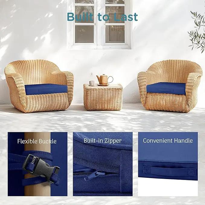 Codi Outdoor Seat Cushions for Patio Furniture 22x22 Inch, Waterproof Chair Cushion with Handles & Adjustable Straps, Fade Resistant - Set of 2, Navy Blue by GreenHaven Gardens