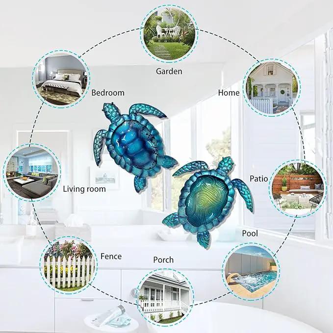LIFFY Metal Turtle Wall Art Decor Ocean Wall Hanging Coastal Wall Sculptures Beach Theme Wall Decoration for Indoor Outdoor Bathroom Beach Garden Pool (10", 2 pcs) by GreenHaven Gardens