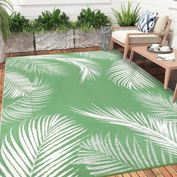 Pauwer Waterproof Outdoor Rug 6x9, Reversible Plastic Straw Patio Camping Rug, Indoor Outdoor RV Mat Carpet for Deck, Camper, Porch, Balcony, Backyard, Picnic, Leaf Green by GreenHaven Gardens