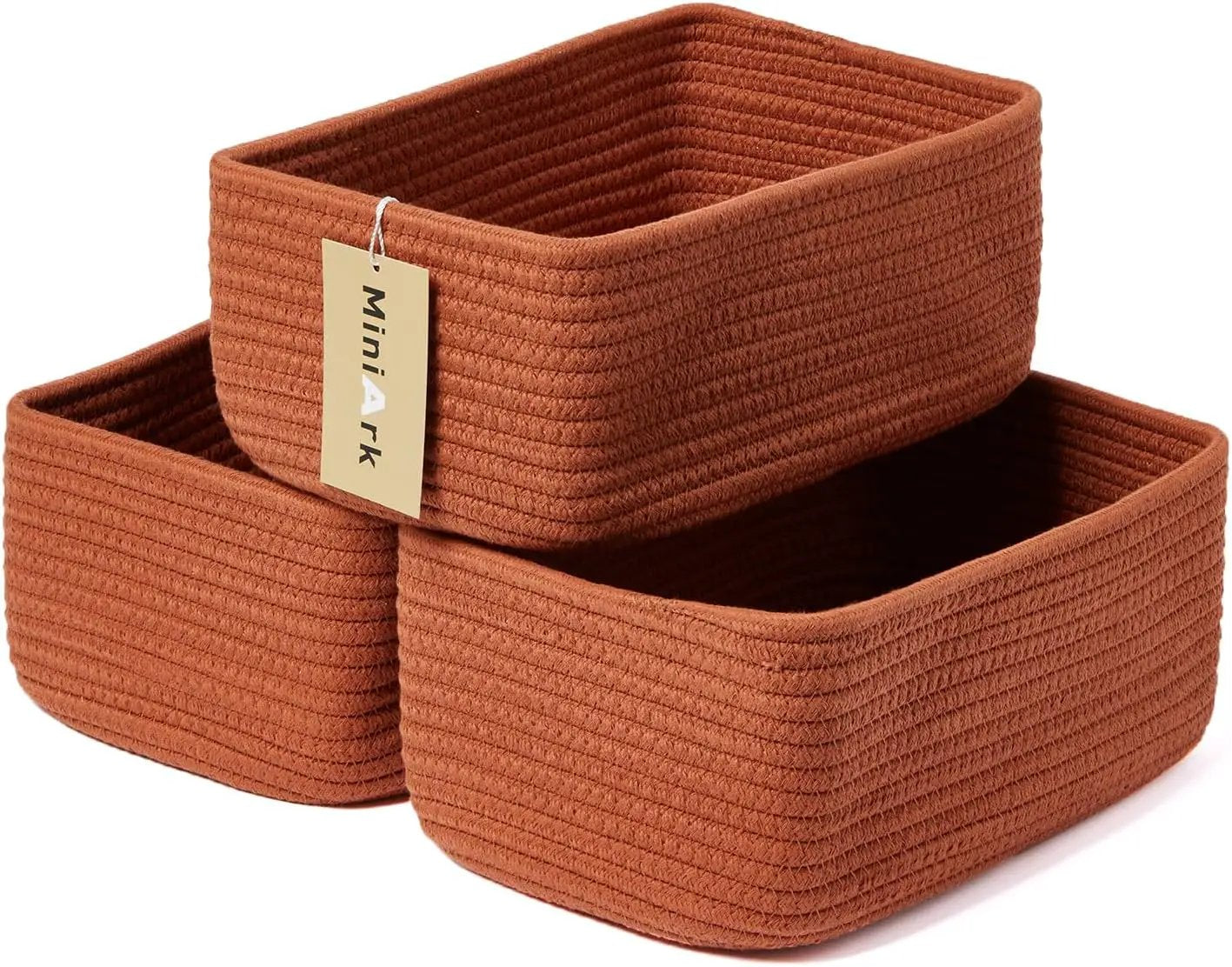 Small Storage Baskets for Organizing | Closet Organizer Bins | Shelf Toy Basket | Woven Rope Baskets | Cube Decorative Box | Shallow Basket | 11.5x7.5x4.7” | 3 Packs Oxide Red by GreenHaven Gardens