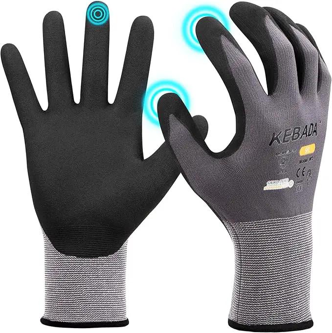 Kebada W2 Safety Work Gloves, Micro-Foam Nitrile Coated Gloves, Touchscreen,Ideal for Package Handling, Gardening, Construction, 1 Pair Large by GreenHaven Gardens