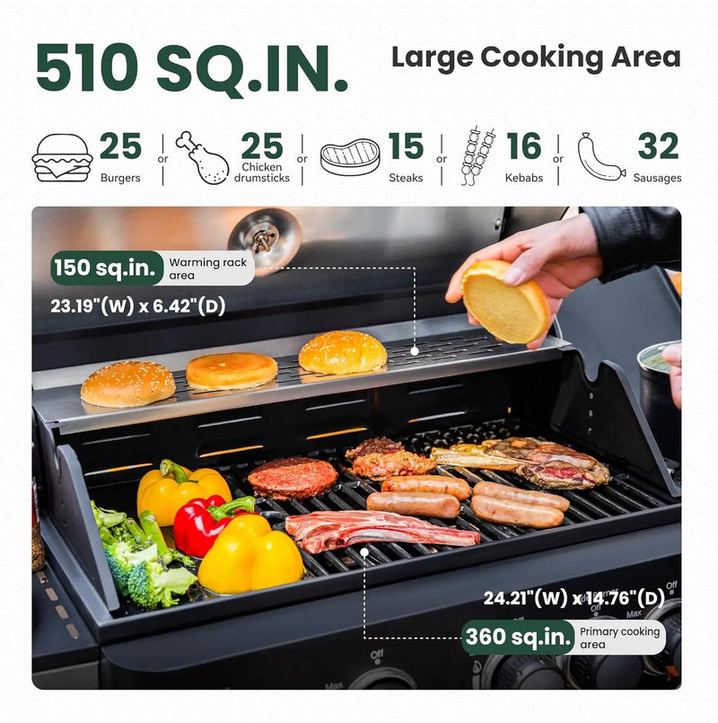 2 in 1 Propane Gas BBQ Grill with Side Burner & Porcelain-Enameled Cast Iron Grate, 4-Burner Flat Top Griddle, 46,700 BTU Outdoor Barbecue Propane Griddle Grill Combo for Camping, Patio, Backyard by GreenHaven Gardens