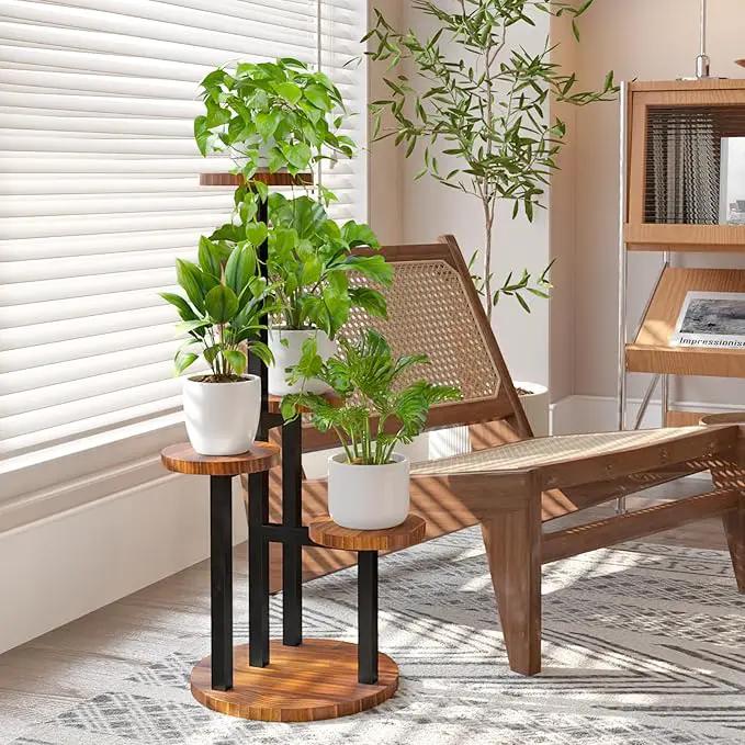 Bamworld 4 Tier Plant Stand Indoor Small Plant Shelf Outdoor Metal Tall Flower Holder Table Support Rack Garden Accessories for Plant Lovers(Brown) by GreenHaven Gardens