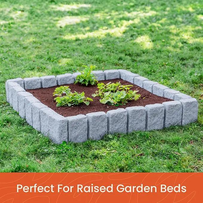Beuta Landscape Edging | Garden Edging Border | Faux Stone Block XL for Lawn Edging, Flower Beds & Yard Edging – 10 Pack | Each Section Has 6 Blocks 48" L x 4" W x 9.5" H | 30 Spikes | Greystone by GreenHaven Gardens