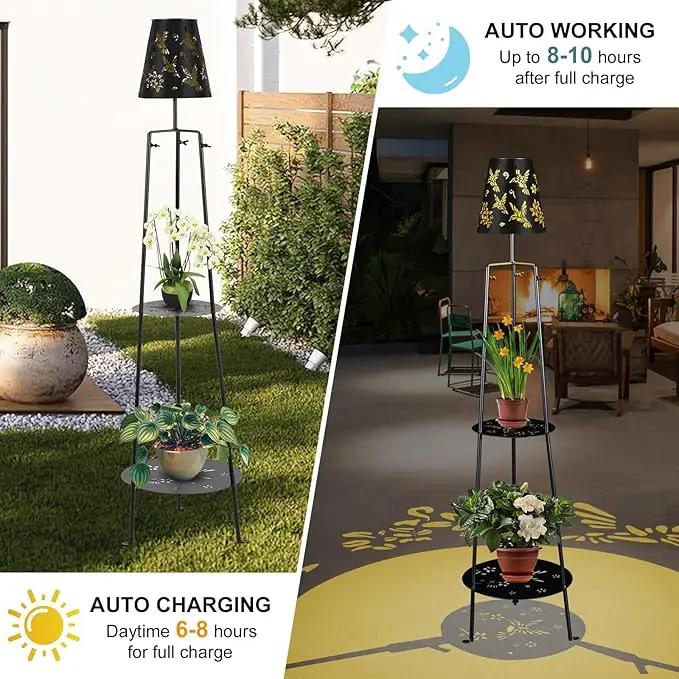 47.2'' Outdoor Metal Solar Floor Lamps with 2 Plant Stand Hummingbird Solar Lights Waterproof Solar Powered Street Lights Garden Decorative Lantern for Yard Pathway Deck Patio Porch Driveway Decor by GreenHaven Gardens