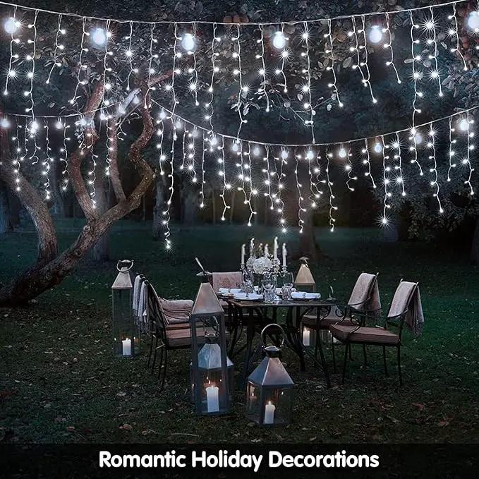 Solar Christmas Lights Outdoor Waterproof Christmas Decorations Curtain Lights 320LED 29.5ft 60 Drops, Solar Powered Rechargeable Fairy Lights for Party, Wedding, Home Decorations(White) by GreenHaven Gardens