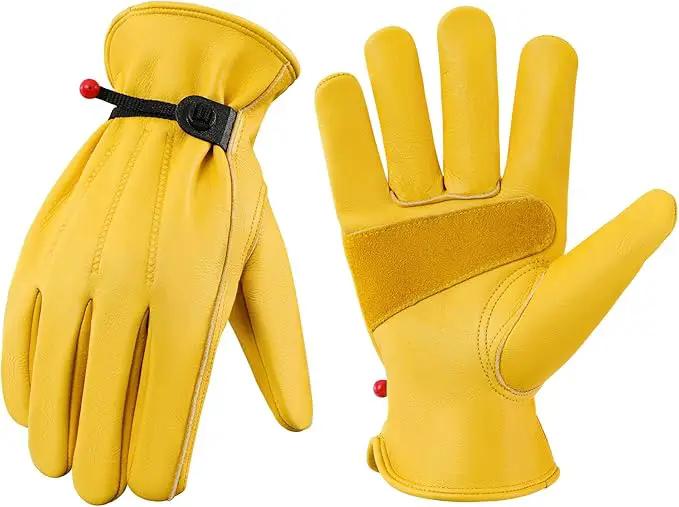 DULFINE Leather Work Gloves for Men & Women, Reinforced Durable Gardening Gloves,Cowhide Work Gloves,Puncture & Cut Resistant by GreenHaven Gardens