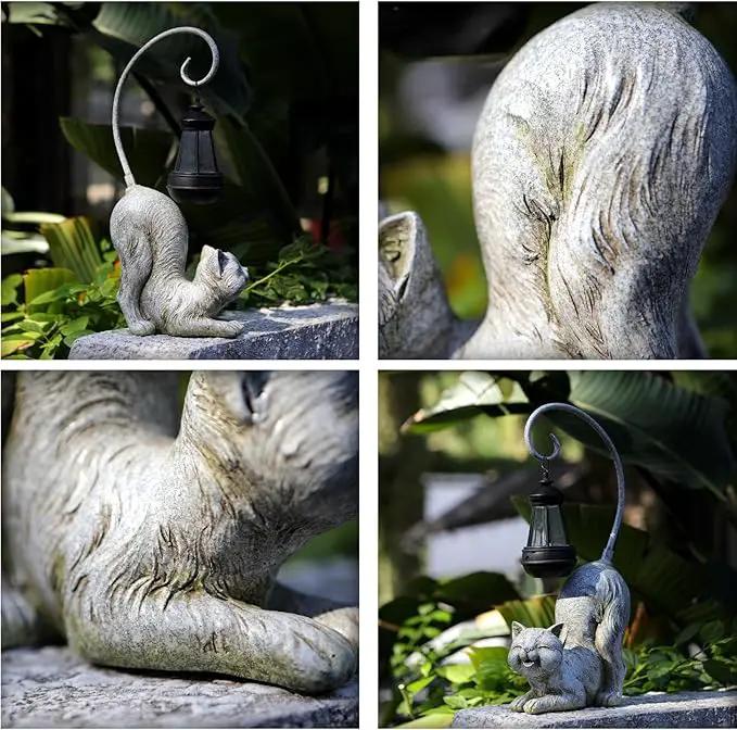Laughing Cat Figurine with Solar-Powered LED Light, 15.7 Inches Tall Marble, Perfect for Gift Garden Decor or Housewarming for Cat Lovers. by GreenHaven Gardens