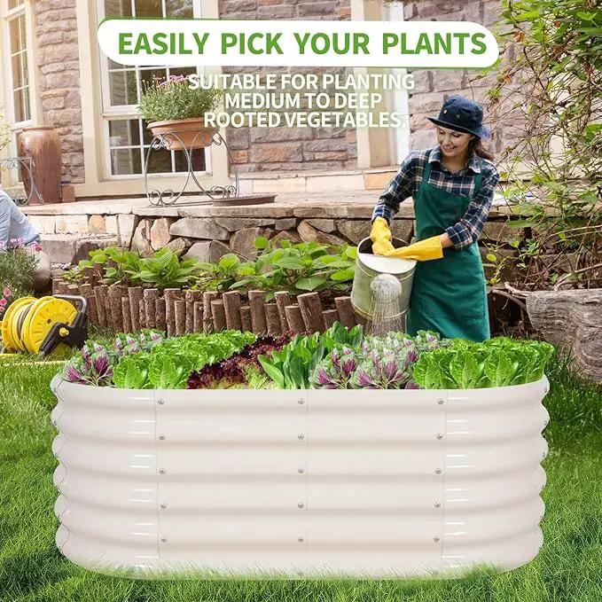 Galvanized Raised Garden Bed Outdoor- 2 Pcs Raised Beds for Gardening| Metal Planter Box, Steel Raised Garden Bed Kit with Gloves for Vegetables, Flower, Herbs (4x2x1.4FT, White) by GreenHaven Gardens