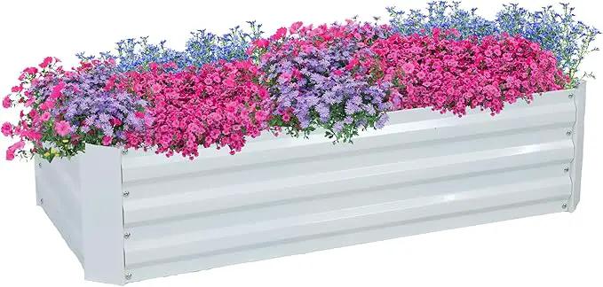 Sunnydaze Galvanized Raised Garden Bed - Metal Raised Bed for Gardening - Outdoor Planter Box for Flowers, Plants, and Vegetables - Ivory White - 48" W x 24" D x 12" H Rectangle by GreenHaven Gardens