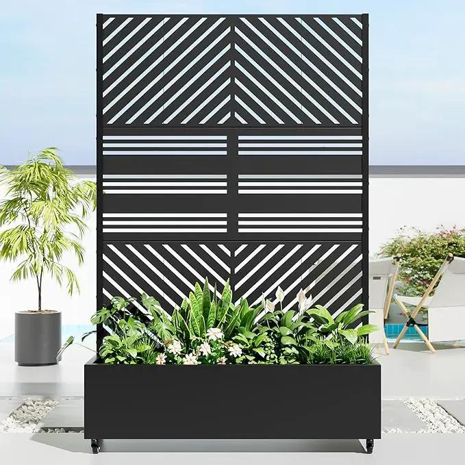 Casaphoria Metal Raised Garden Bed with Trellis and Wheels, 72"x47"x16" Planter Box for Climbing Plants, Vegetables & Vines, Features Drainage Holes and Privacy Screen, Black(Parallel&Harold) by GreenHaven Gardens
