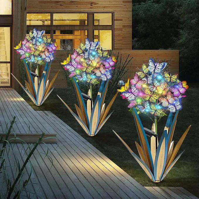 Homight Solar Metal Agave Butterfly Flower Stick Garden Sculpture Outdoor Gift Solar Garden Christmas Lights Swaying Butterfly Sunflower Garden Lights Solar Outdoor (3 PCS Blue) by GreenHaven Gardens