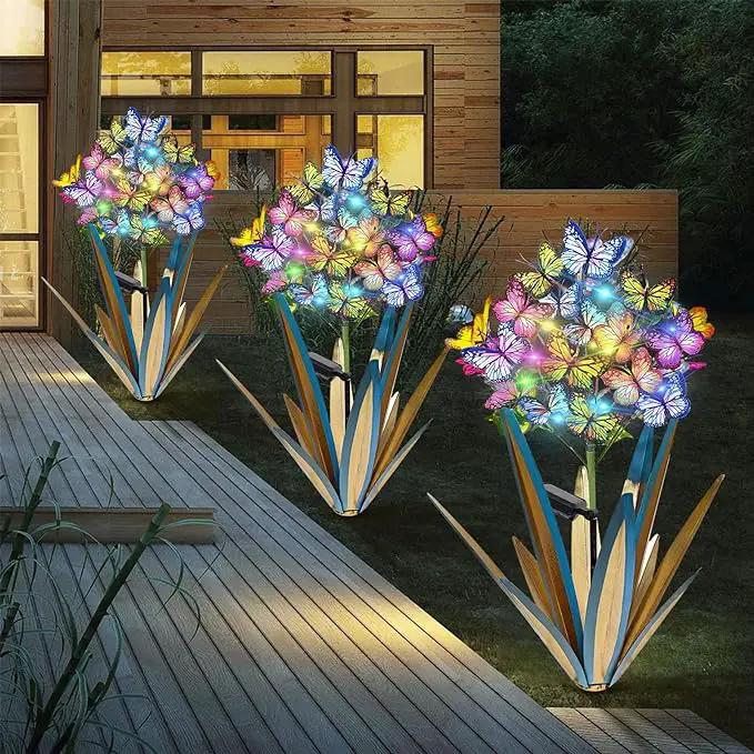 Homight Solar Metal Agave Butterfly Flower Stick Garden Sculpture Outdoor Gift Solar Garden Christmas Lights Swaying Butterfly Sunflower Garden Lights Solar Outdoor (3 PCS Blue) by GreenHaven Gardens