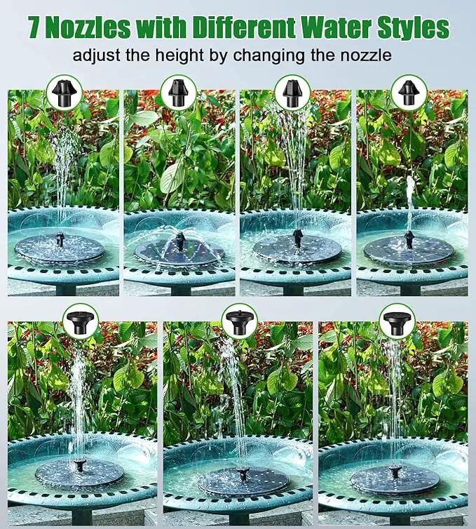 SZMP Solar Fountain Upgraded, 4W Bird Bath Fountain Pump with 7 Colors Lights, 7 Nozzle & 4 Fixer, 4000 Battery, Solar Water Fountain for Garden, Pool, Pond, Fish Tank by GreenHaven Gardens