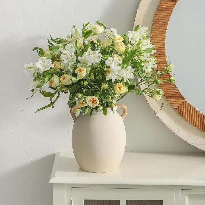 Ceramic Flower Vase 7.6 inch Farmhouse Rustic Vase Decorative Pottery Terracotta Vases for Home Decor Table Mantle Fireplace Living Room Bathroom Wedding Centerpiece by GreenHaven Gardens