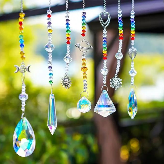 Suncatcher Crystal Prisms Hang Pendants Garden Window Sun Catcher Rainbow Chandelier Beads Chain Ornament, Pack of 7 by GreenHaven Gardens