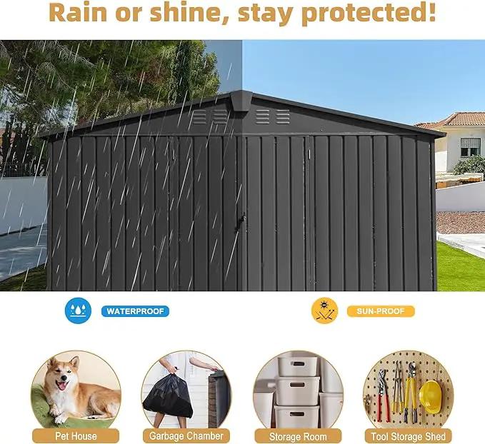 Domi Outdoor Storage Shed 11’ x 9’, Metal Sheds with Galvanized Steel Frame & Windows & Lockable Door, Garden Shed Tool Storage Room for Patio, Grey by GreenHaven Gardens