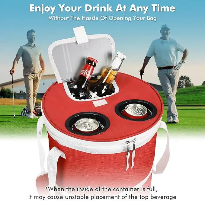 Tirrinia Large Pop-Up Golf Cooler Bag- Insulated Collapsible Cooler with Flat Drink Table for Golf Cart, Lightweight and Portable Ice Beach Cooler for Travel, Fishing, Picnics, Hiking, Camping
