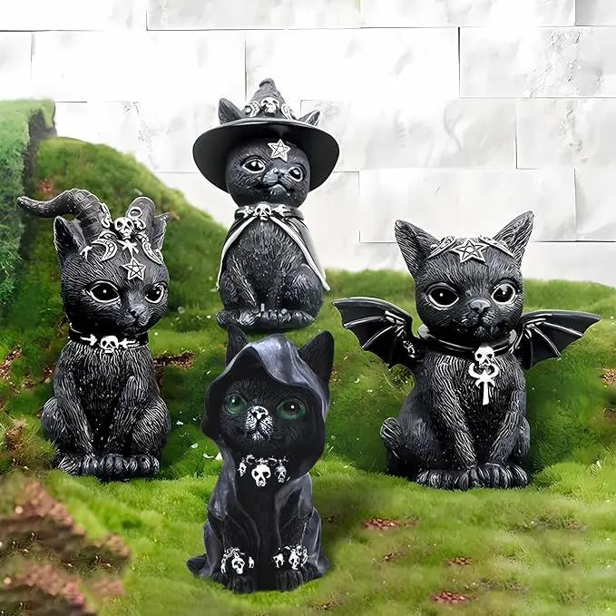 4PCS Set Cats Garden Decor Cat Gnome Statues for Outdoor Halloween Cat Figurine Cat Lover Idea Cute Cat homedecor Waterproof Figurines Lawn Ornaments by GreenHaven Gardens