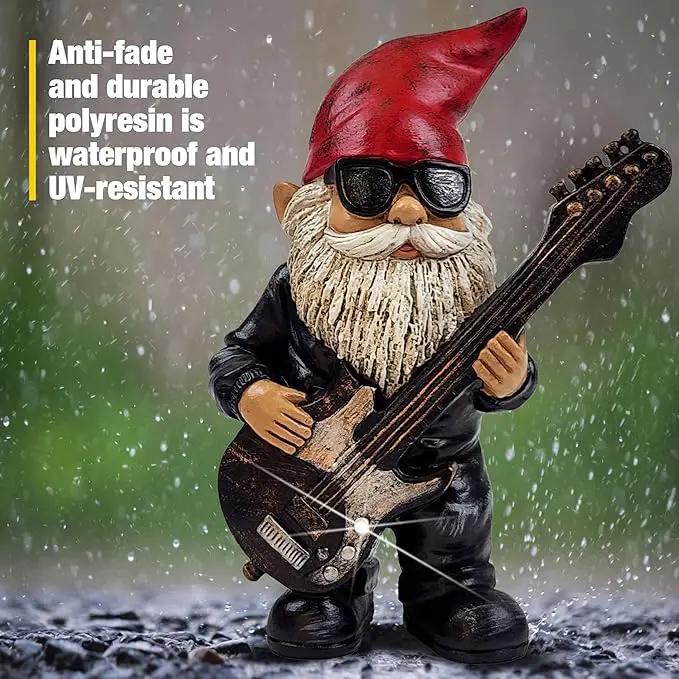 Better Office Products Garden Gnome Statue, 8" Height, Handcrafted Waterproof, UV-Resistant Polyresin Lawn Patio Porch Ornament Decoration (Rock Star with Solar Light) by GreenHaven Gardens