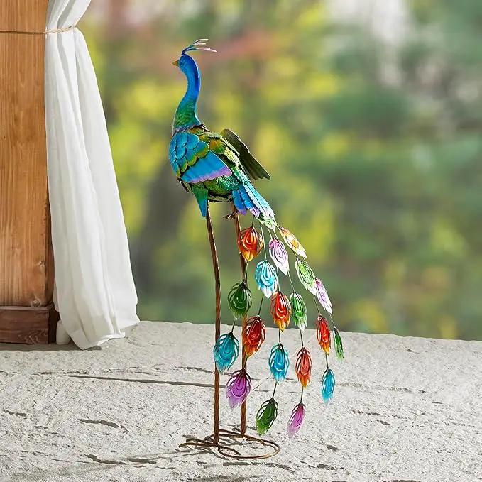 Glitzhome Metal Standing Peacock Garden Statue with Stakes Outdoor Decoration, 32" H by GreenHaven Gardens