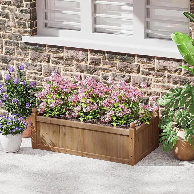 HAPPYGRILL Wood Raised Garden Bed, 46” x 24” x 16” Rectangular Flower Box w/Drainage Holes for Growing Vegetables, Flowers, Herbs, Outdoor Planter Box for Backyard Garden Lawn by GreenHaven Gardens