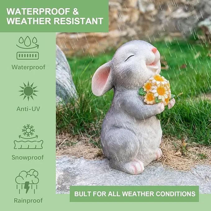 Solar Rabbit Garden Statues Outdoor Bunny Decor Resin Rabbit Figurine Holding Sunflower with LED Lights for Proch Patio Lawn Yard Christmas Housewarming Gardening Gifts for Mom Grandma by GreenHaven Gardens