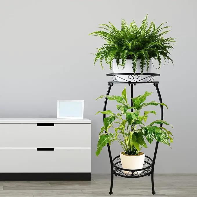 CASIMR 2 Tier Plant Stand Indoor Outdoor, 26.6" Tall Metal Potted Holder Rack Multiple Flower Pot Stand Heavy Duty Plant Shelf Rustproof Iron Plant Round Supports Rack by GreenHaven Gardens