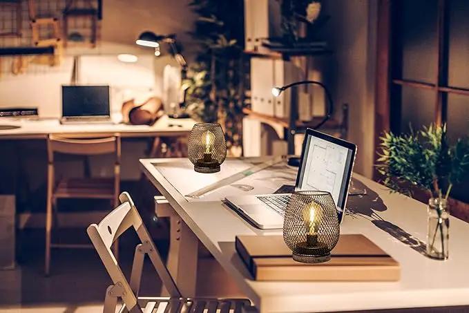 2 Pack Battery Operated Lamp Outdoor Table Lantern,Metal Cage Cordless Lamps with LED Bulb for Weddings Parties Patio Events Indoor Outdoor Patio Bedroom Living Room(Bronze) by GreenHaven Gardens