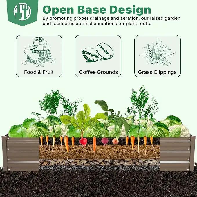 ONCEMORE Galvanized Raised Garden Bed for Vegetables Flowers Herbs, Metal Raised Garden Bed Kit with 2 PCS Tomato Cage, Gloves, Trellis Netting, Plant Labels, Plant Ties, Brown 8×4×1FT by GreenHaven Gardens