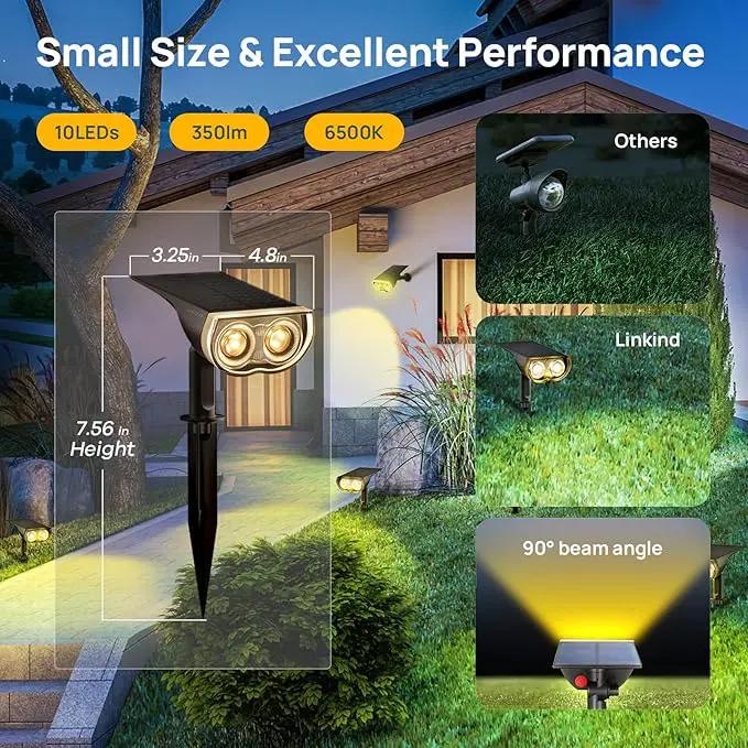 Linkind StarRayS Solar Lights Outdoor, 350LM Solar Spot Lights Outdoor, IP67 Waterproof Solar Lights for Garden, Yard, Landscape and Walkway, Warm White, 6 Pack by GreenHaven Gardens