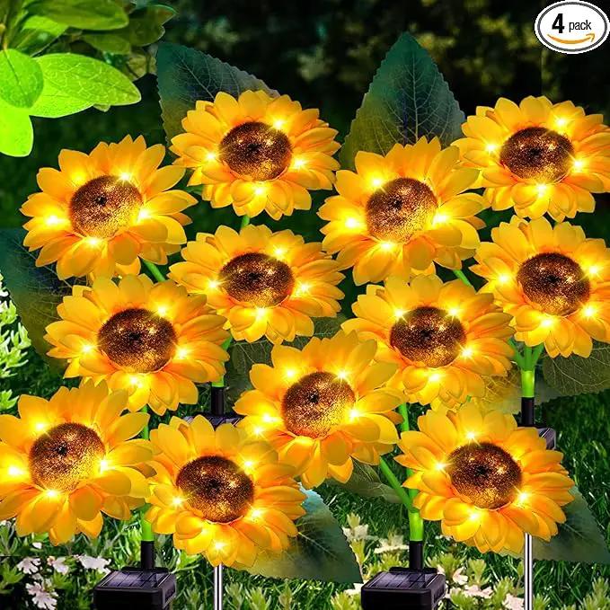 Solar Garden Lights, 4 Pack Sunflower Outdoor Lights Solar Flower Lights for Outside with 12 Larger Sunflower Gardening Gift for Mom Women Decorative Lights for Garden Decor Yard Patio Lawn Pathway by GreenHaven Gardens