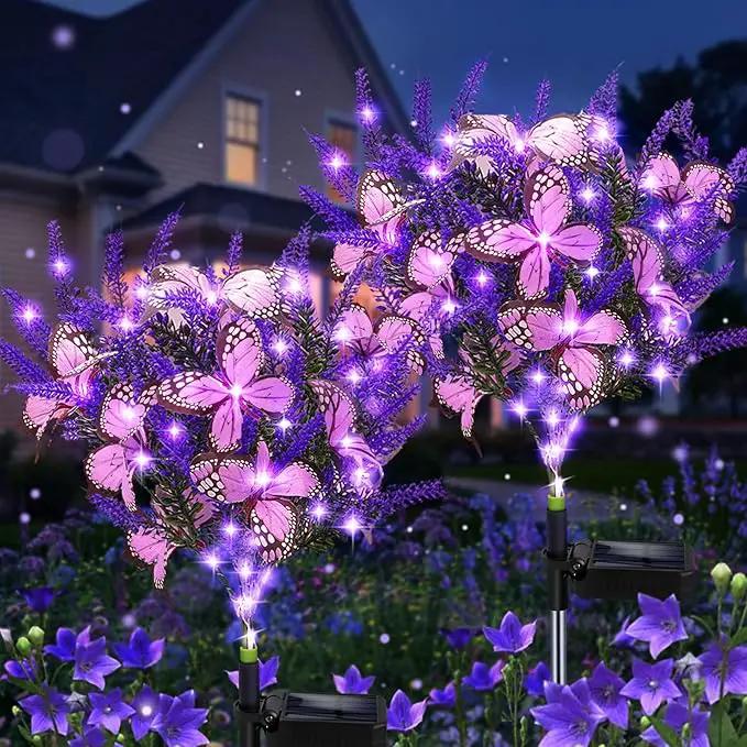 Solar Garden Lights Outdoor, 2 Pack Purple Lavender Solar Butterfly Lights Gardening Gifts for Women, Solar Artificial Flower with Butterfly Purple Garden Decor for Lawn Patio by GreenHaven Gardens