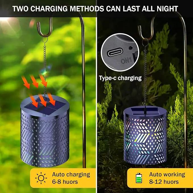 RGB Solar Lanterns Outdoor Waterproof Hanging Solar Lights Gifts for Men Women Metal Decorative LED Lanterns for Yard, Patio, Lawn, Tabletop, Pathway, Landscape, Garden Decor Diamond Pattern (2 Pack) by GreenHaven Gardens