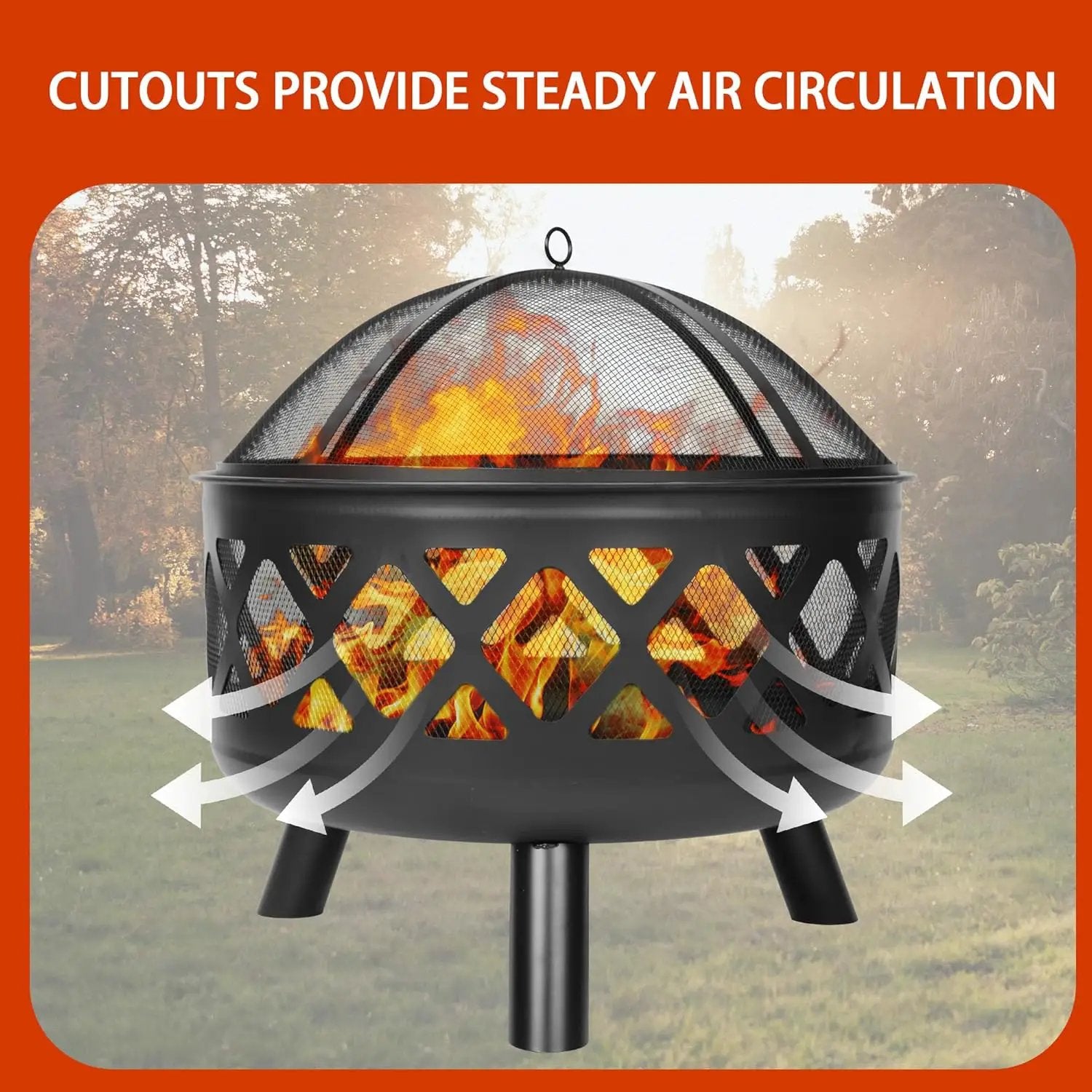 Red Mountain Valley 24'' Outdoor Wood Burning Fire Pit with Spark Screen, Fire Poker, Cover, 2-in-1 Functionality Cross-Woven Steel Fire Pits for Outside, Outdoor Fireplace for Camping,Patio,Backyard by GreenHaven Gardens