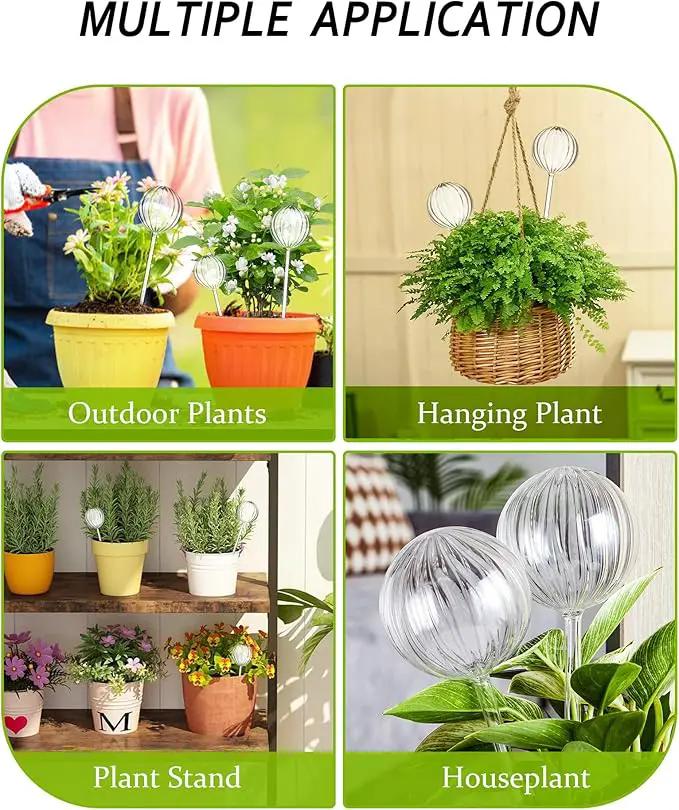 DN DECONATION 4 Pcs Plant Watering Globes, Clear Glass Watering Bulb, Watering Bulbs for Indoor Plants & Outdoor Plants, Automatic Plant Watering System to Support Plant Health, Striped Water Globes by GreenHaven Gardens