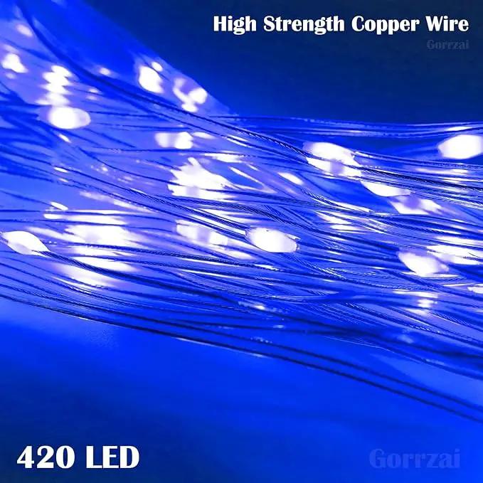 Outdoor Christmas Decorations Star String Lights 420 LED Waterproof Waterfall Lights with Christmas Tree Topper, 8 Lighting Modes Tree for Yard Patio Garden Party (Blue) by GreenHaven Gardens